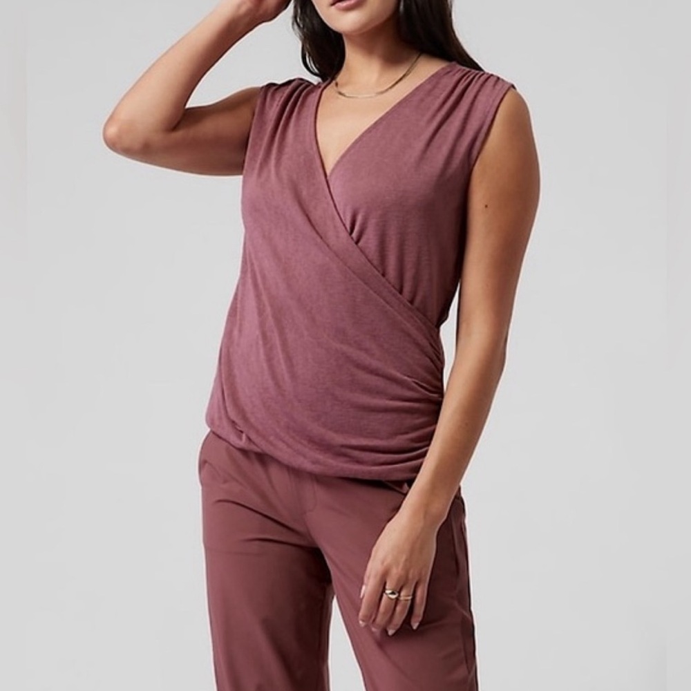 ATHLETA Tawny Dusty Rose Sleeveless Breezy Wrap Surplice Top Shirt 1X